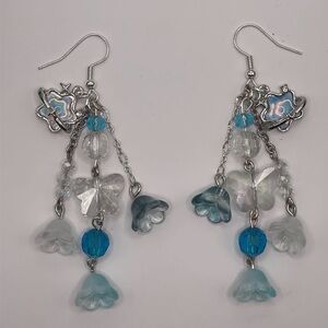 Chic Silver and Blue Floral Dangle Earrings
